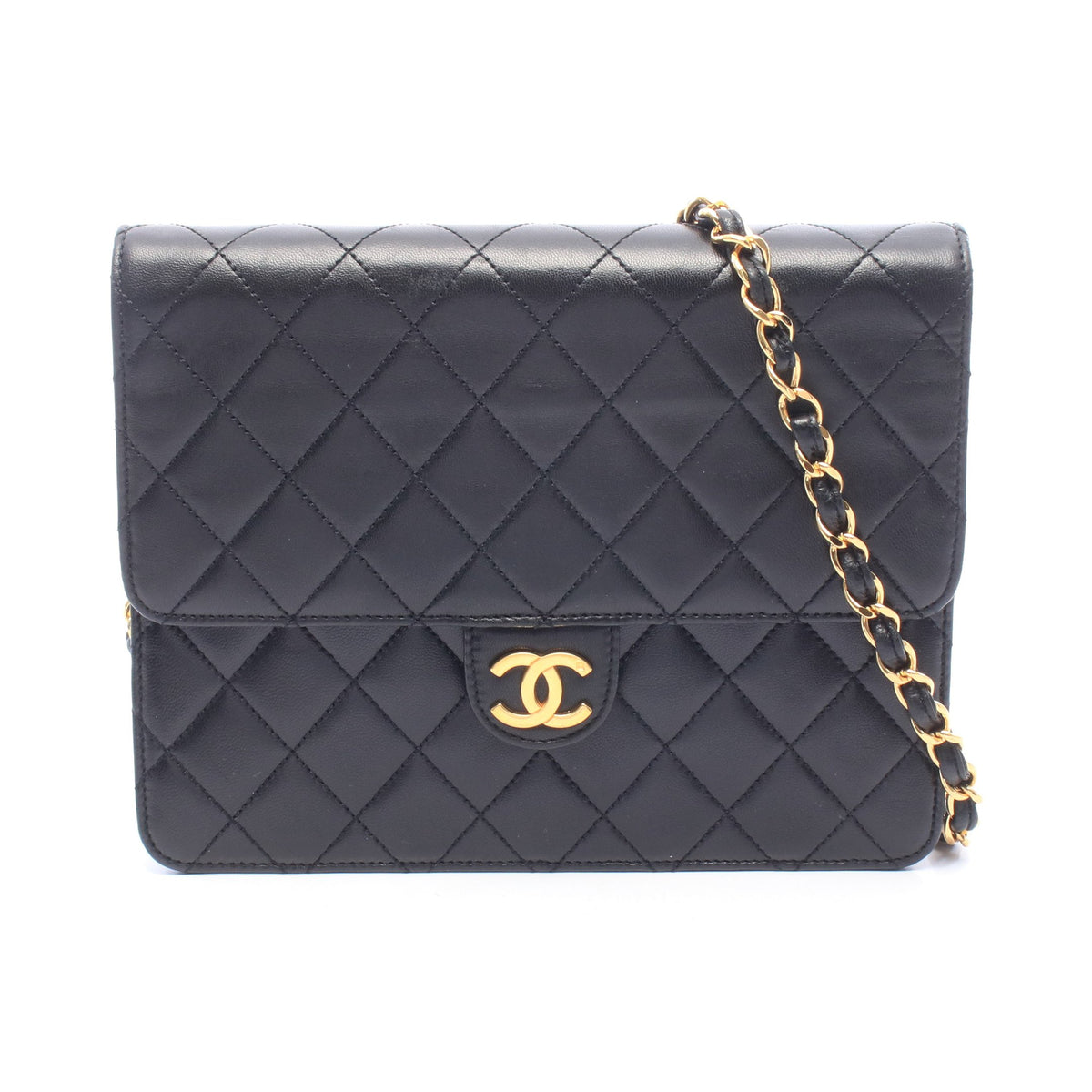 マトラッセ シングルフラップ チェーンショルダーバッグ ラムスキン ブラック ゴールド金具 シャネル バッグ CHANEL