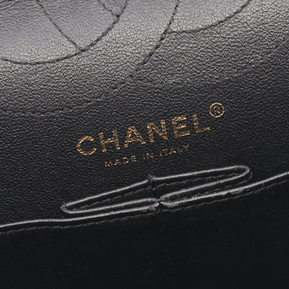 2.55 マトラッセ Wフラップ Wチェーンショルダーバッグ レザー ブラック ゴールド金具 シャネル バッグ CHANEL