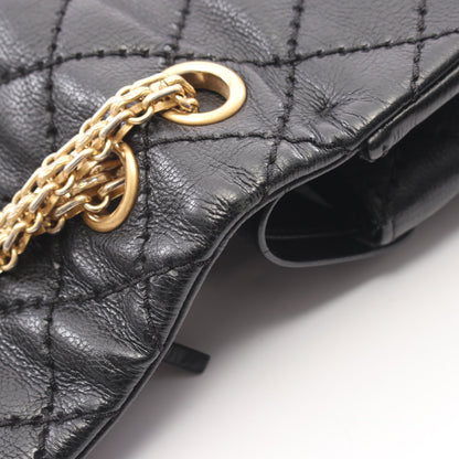 2.55 マトラッセ Wフラップ Wチェーンショルダーバッグ レザー ブラック ゴールド金具 シャネル バッグ CHANEL