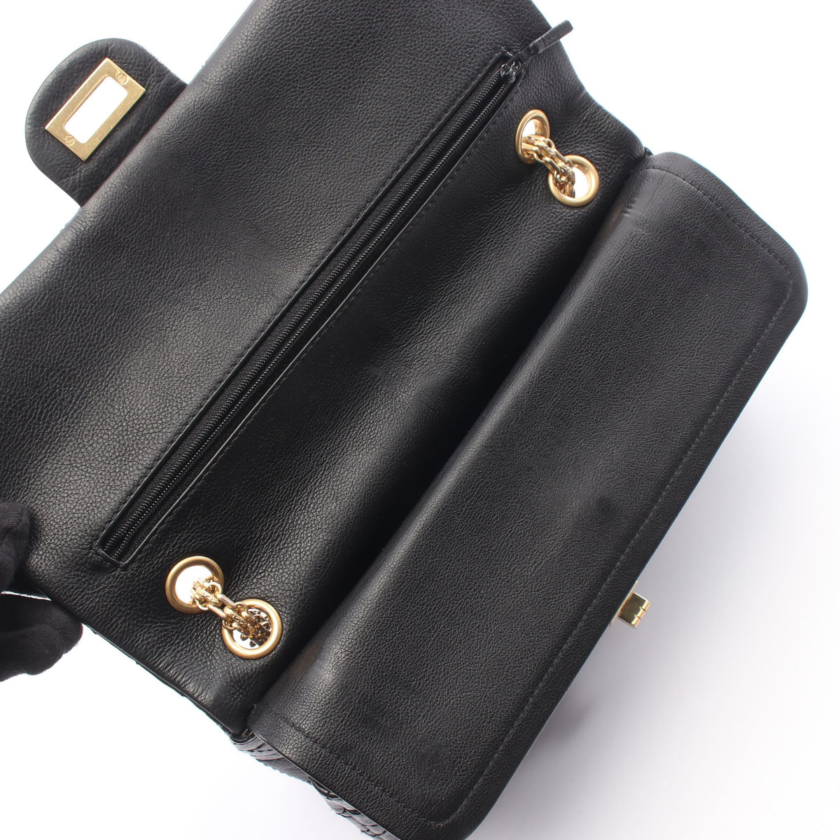 2.55 マトラッセ Wフラップ Wチェーンショルダーバッグ レザー ブラック ゴールド金具 シャネル バッグ CHANEL