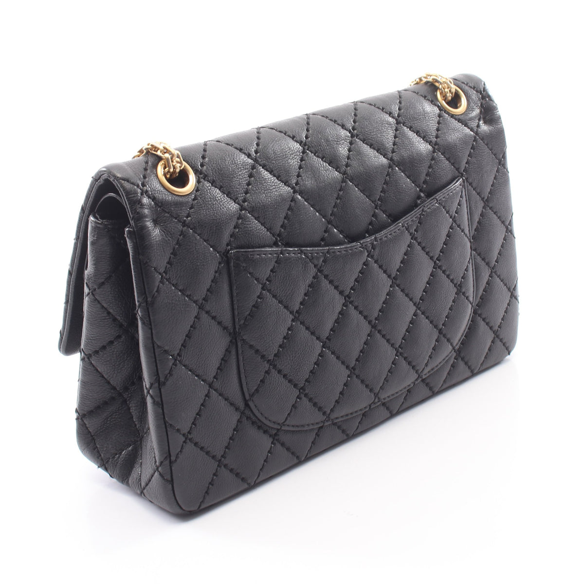 2.55 マトラッセ Wフラップ Wチェーンショルダーバッグ レザー ブラック ゴールド金具 シャネル バッグ CHANEL