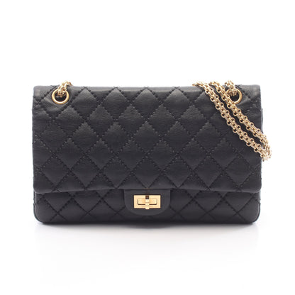 2.55 マトラッセ Wフラップ Wチェーンショルダーバッグ レザー ブラック ゴールド金具 シャネル バッグ CHANEL