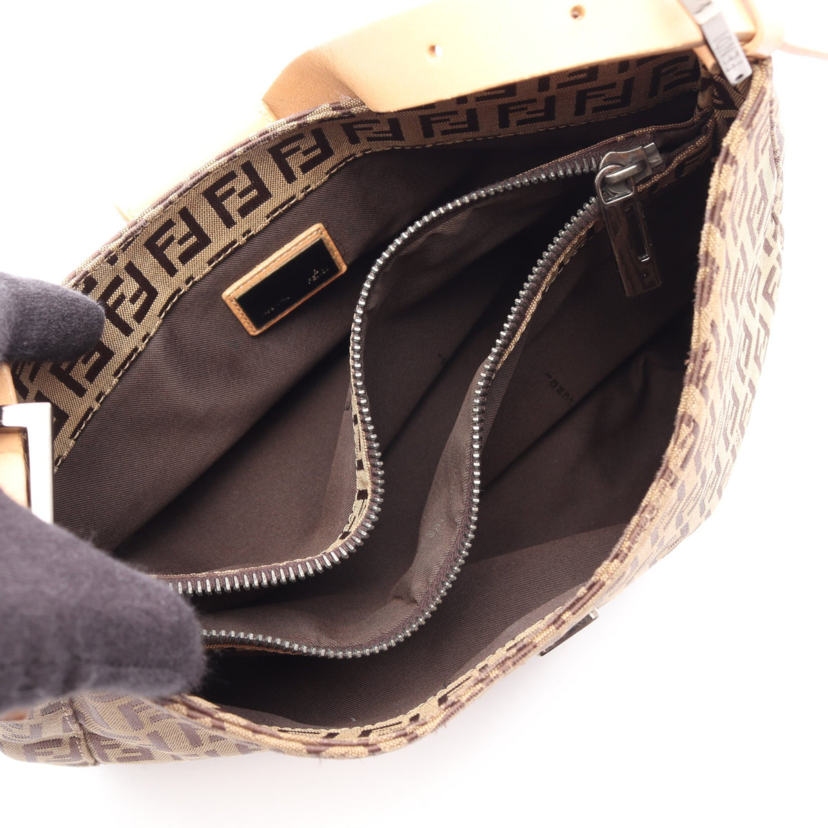ズッキーノ ワンショルダーバッグ キャンバス レザー ベージュ ダークブラウン フェンディ バッグ FENDI