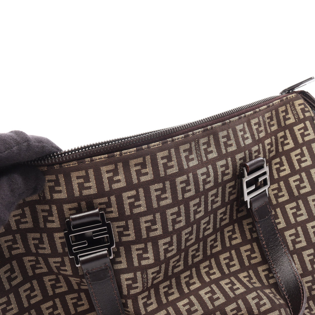 ズッキーノ ハンドバッグ キャンバス レザー ベージュ ダークブラウン フェンディ バッグ FENDI