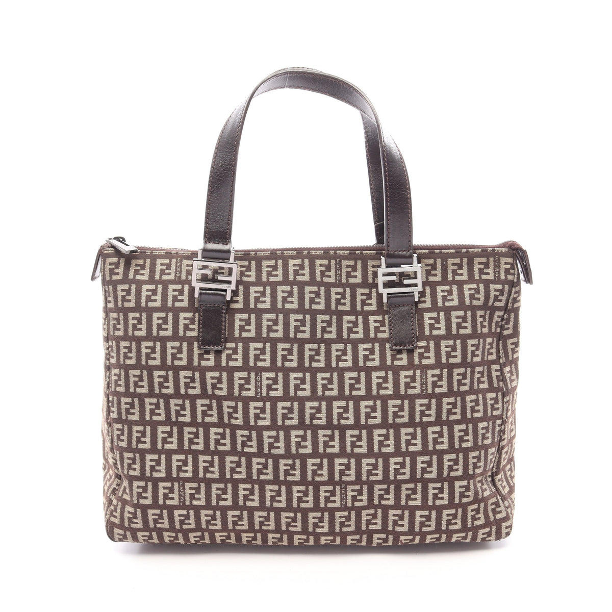 ズッキーノ ハンドバッグ キャンバス レザー ベージュ ダークブラウン フェンディ バッグ FENDI