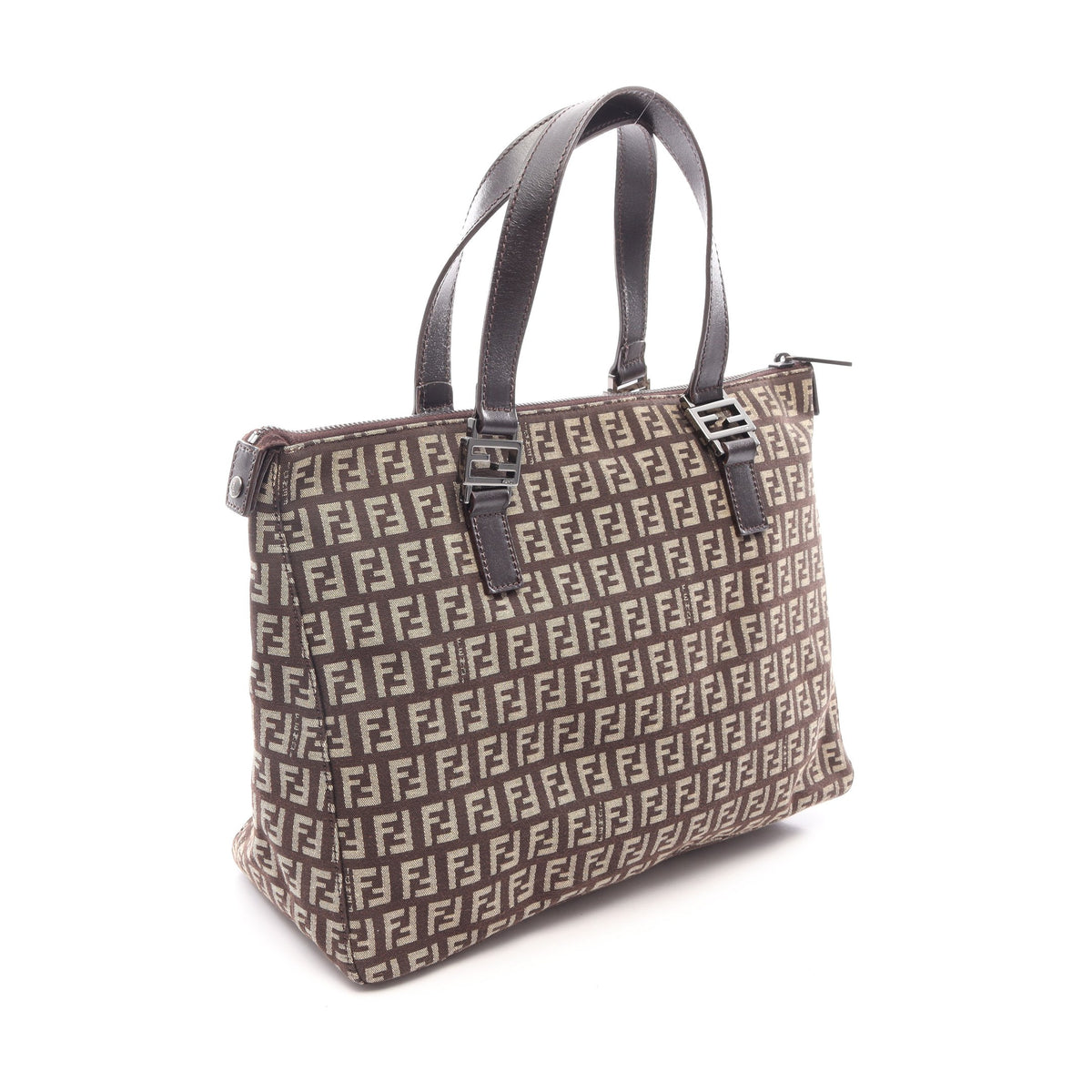 ズッキーノ ハンドバッグ キャンバス レザー ベージュ ダークブラウン フェンディ バッグ FENDI