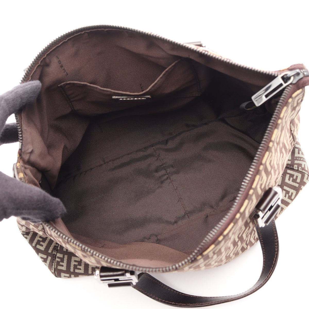 ズッキーノ ハンドバッグ キャンバス レザー ベージュ ダークブラウン フェンディ バッグ FENDI