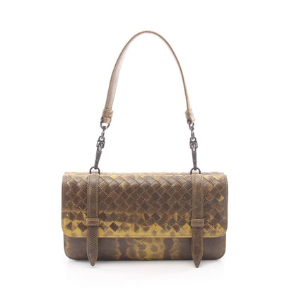 デュオ ハンドバッグ パイソン イエロー ブラウン ボッテガヴェネタ バッグ BOTTEGA VENETA
