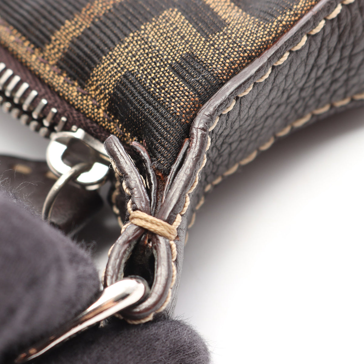 セレリア ズッカ ショルダーバッグ キャンバス レザー ブラウン ダークブラウン フェンディ バッグ FENDI