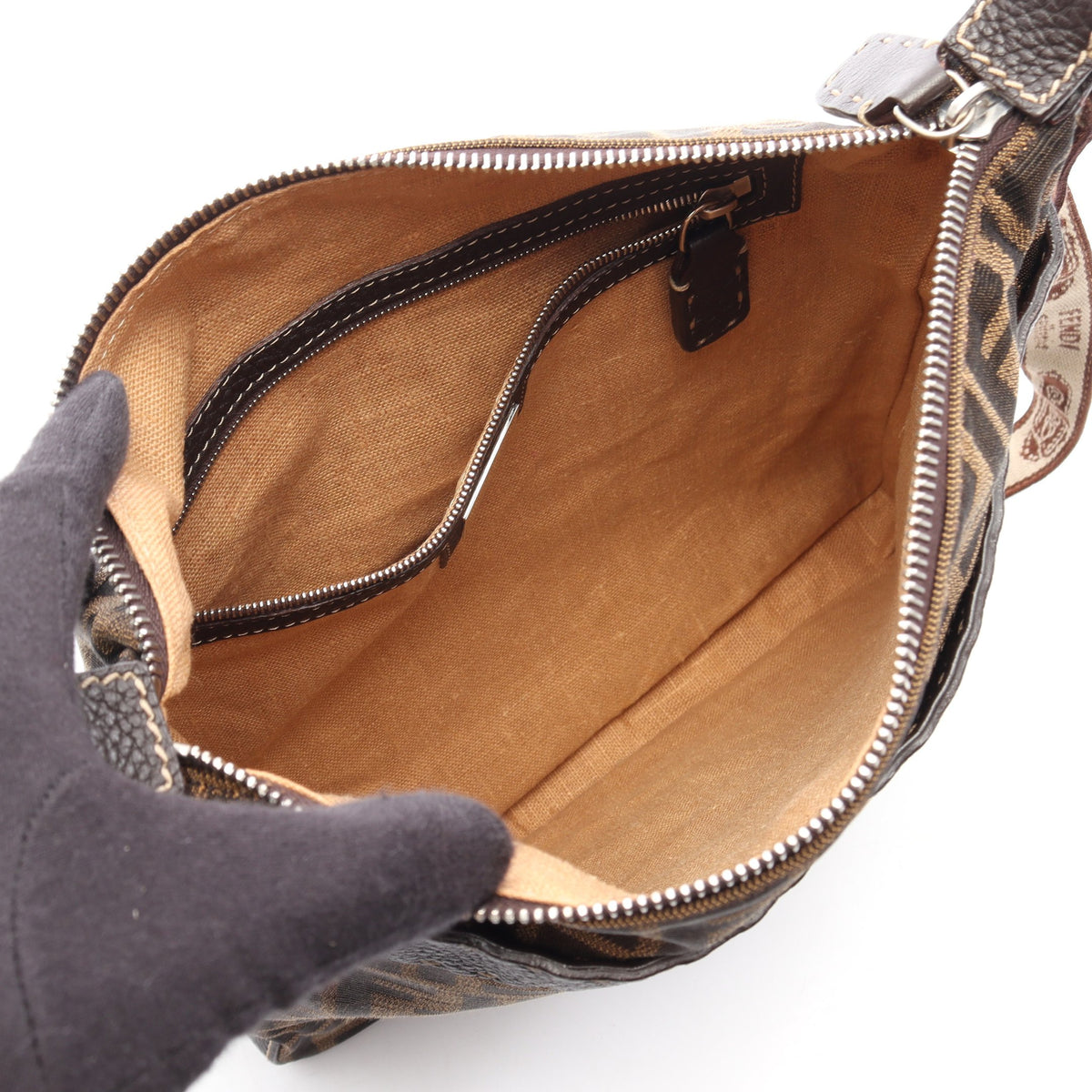 セレリア ズッカ ショルダーバッグ キャンバス レザー ブラウン ダークブラウン フェンディ バッグ FENDI