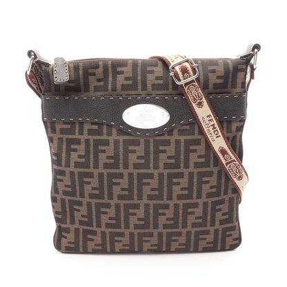 セレリア ズッカ ショルダーバッグ キャンバス レザー ブラウン ダークブラウン フェンディ バッグ FENDI