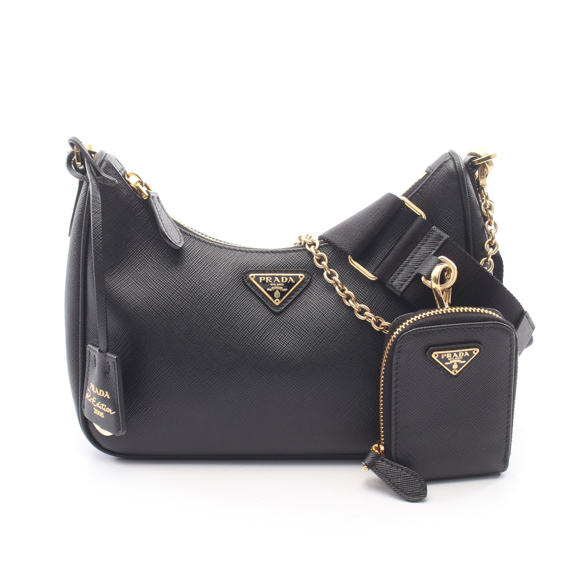 Re-Edition 2005 チェーンショルダーバッグ サフィアーノレザー ブラック プラダ バッグ PRADA