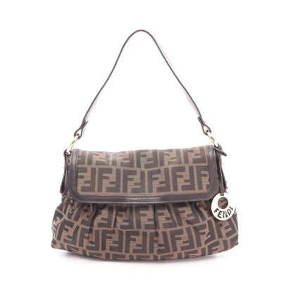 ズッカ ワンショルダーバッグ キャンバス レザー ブラウン ダークブラウン フェンディ バッグ FENDI