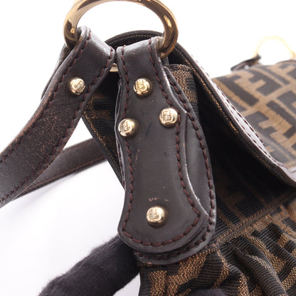 ズッカ ワンショルダーバッグ キャンバス レザー ブラウン ダークブラウン フェンディ バッグ FENDI