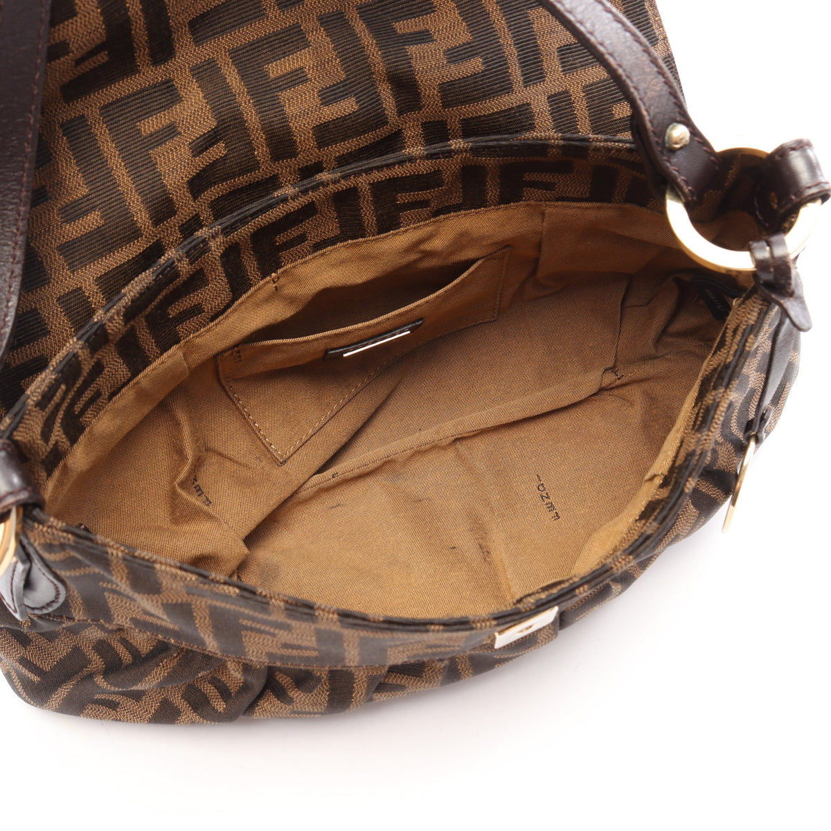ズッカ ワンショルダーバッグ キャンバス レザー ブラウン ダークブラウン フェンディ バッグ FENDI