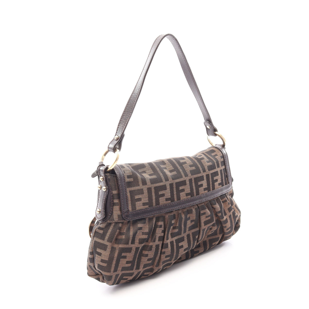 ズッカ ワンショルダーバッグ キャンバス レザー ブラウン ダークブラウン フェンディ バッグ FENDI