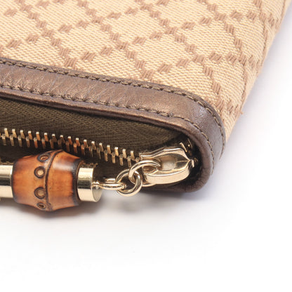 ディアマンテ バンブー ラウンドファスナー長財布 キャンバス レザー ベージュ ブラウン グッチ 財布・小物 GUCCI