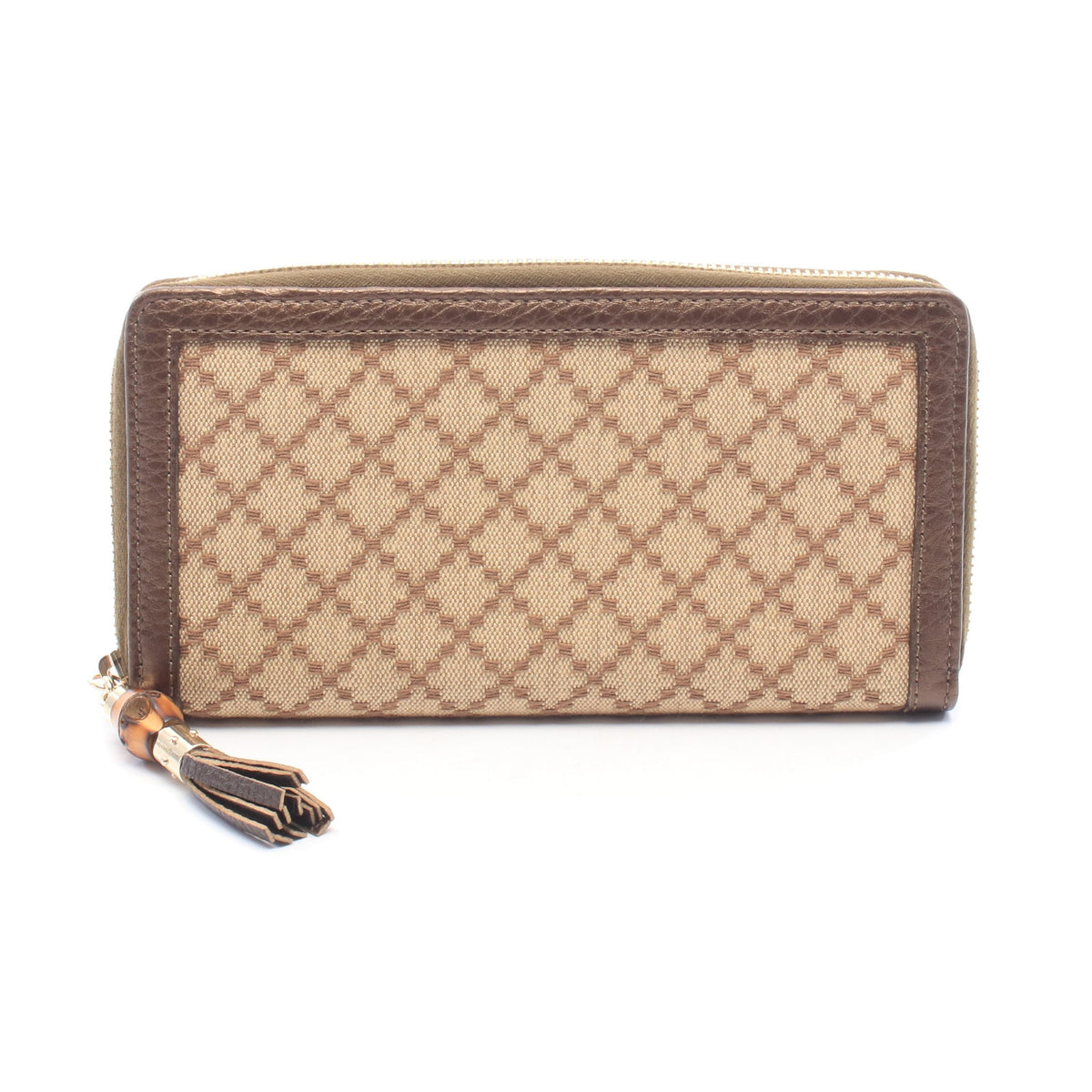 ディアマンテ バンブー ラウンドファスナー長財布 キャンバス レザー ベージュ ブラウン グッチ 財布・小物 GUCCI