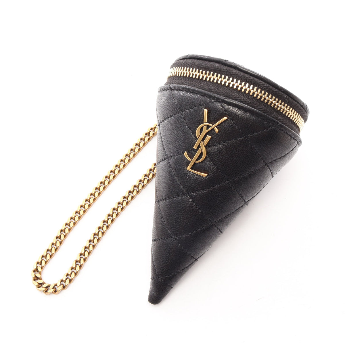 マイクロ コーンポーチ バッグチャーム レザー ブラック サンローランパリ 財布・小物 SAINT LAURENT PARIS