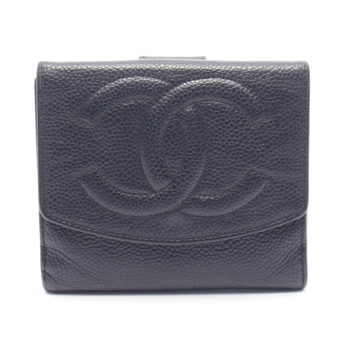 ココマーク 二つ折り財布 Wホック財布 キャビアスキン ブラック シルバー金具 シャネル 財布・小物 CHANEL