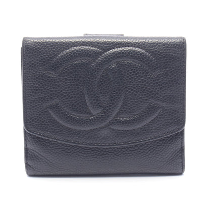 ココマーク 二つ折り財布 Wホック財布 キャビアスキン ブラック シルバー金具 シャネル 財布・小物 CHANEL