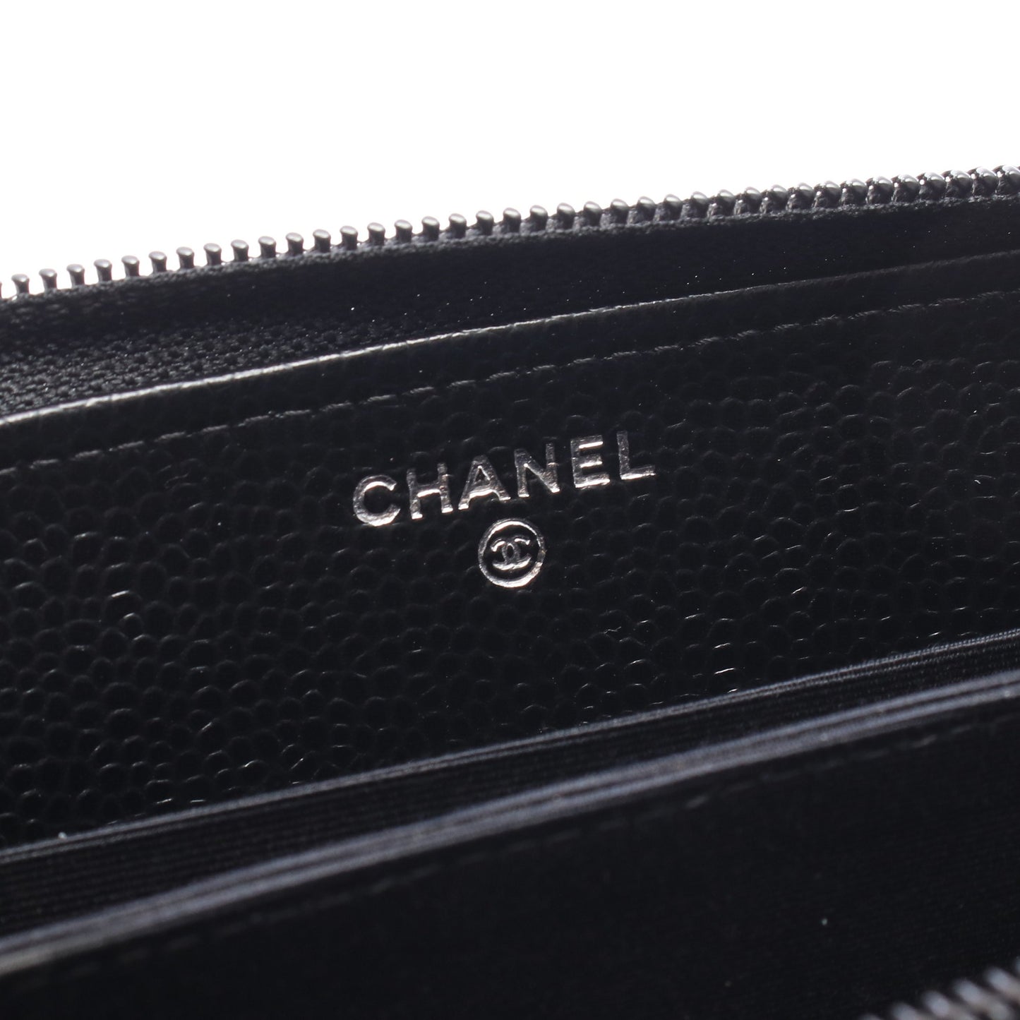 ココマーク ラウンドファスナー長財布 キャビアスキン ブラック シルバー金具 シャネル