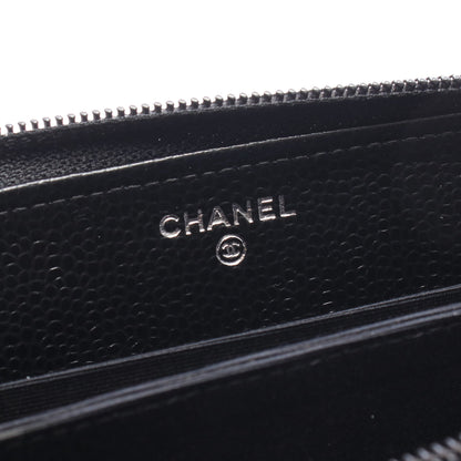 ココマーク ラウンドファスナー長財布 キャビアスキン ブラック シルバー金具 シャネル