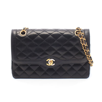 マトラッセ パリ限定 Wフラップ Wチェーンショルダーバッグ ラムスキン ブラック ゴールド金具 シャネル バッグ CHANEL