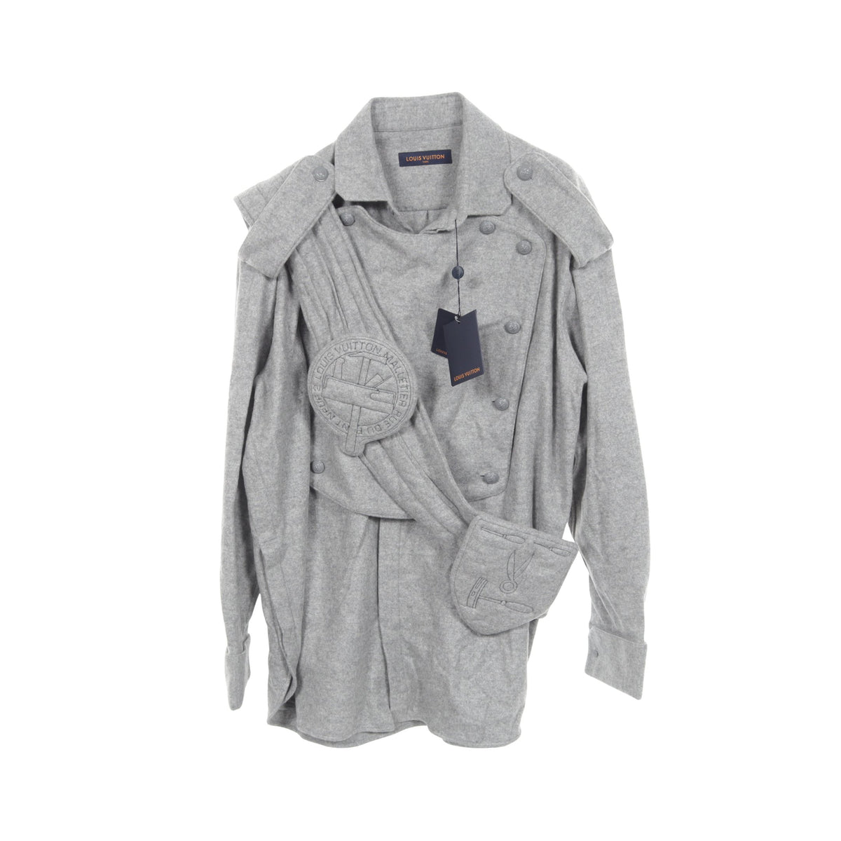 PLASTRON SHIRT WITH SASH AND P ジャケット カシミヤ コットン グレー ルイヴィトン