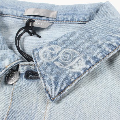 DIOR × KENNY SCHARF ロゴ刺繍 ダメージ加工 デニムジャケット コットン ライトブルー ブルーグレー クリスチャンディオール