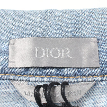 DIOR × KENNY SCHARF ロゴ刺繍 ダメージ加工 デニムジャケット コットン ライトブルー ブルーグレー クリスチャンディオール