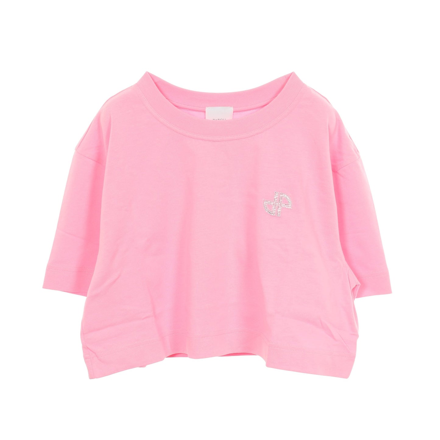 バックロゴ ラインストーン クロップド 半袖Tシャツ コットン ピンク パトゥ