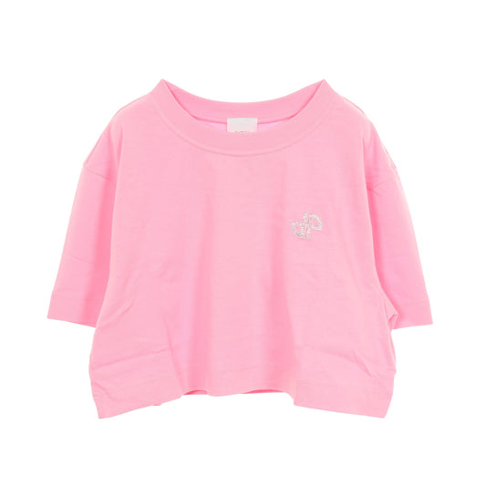 バックロゴ ラインストーン クロップド 半袖Tシャツ コットン ピンク パトゥ