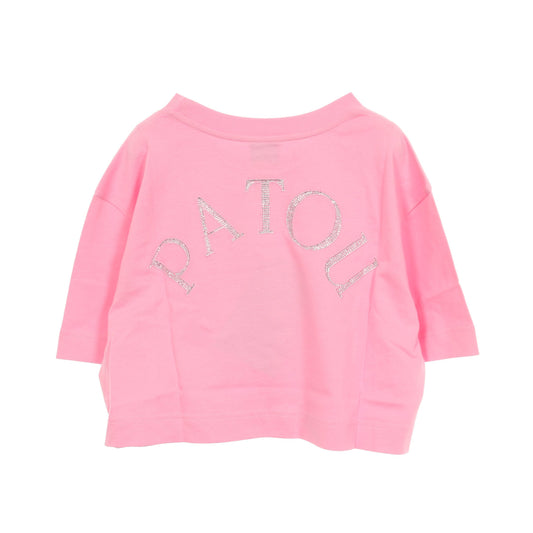 バックロゴ ラインストーン クロップド 半袖Tシャツ コットン ピンク パトゥ