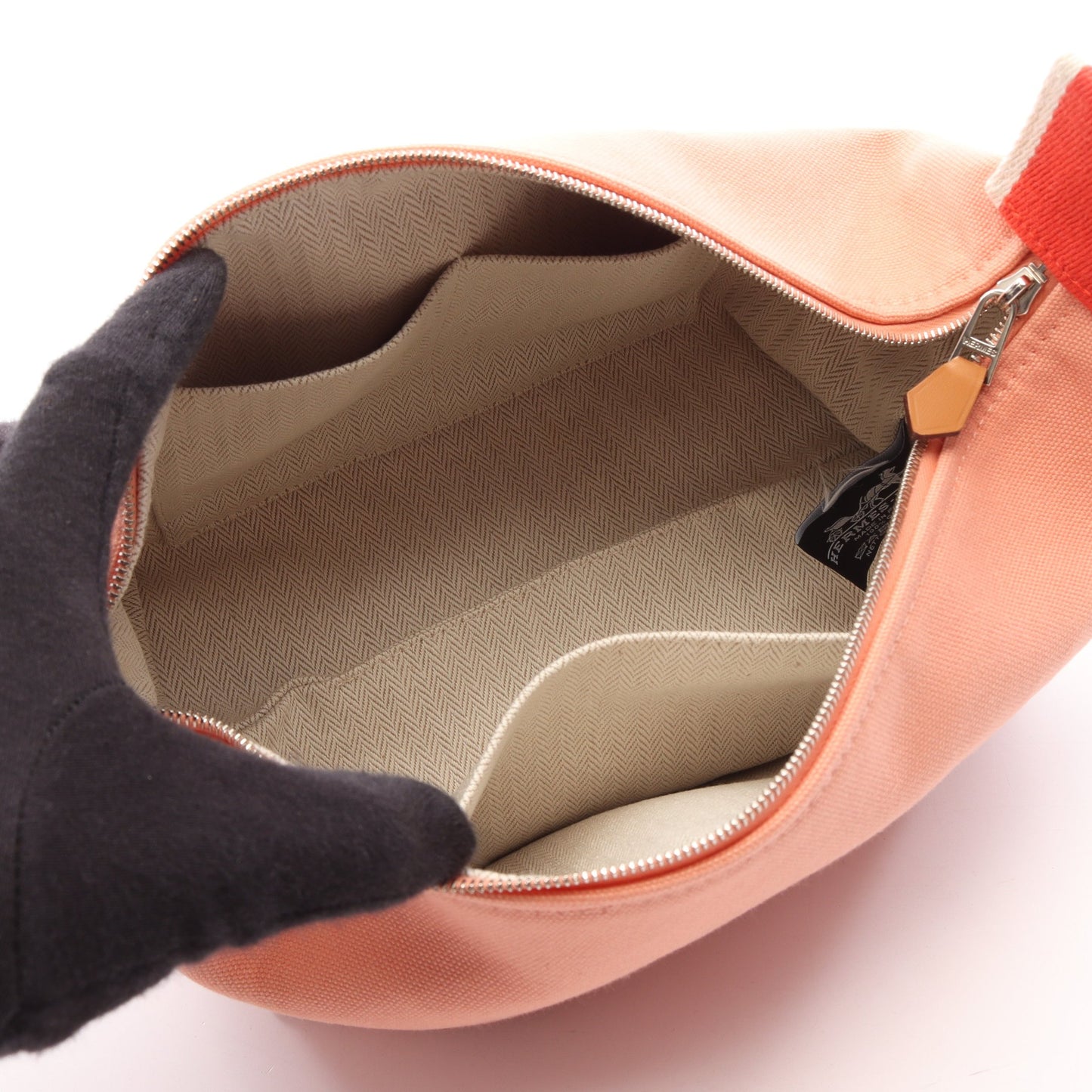 ブリッドアブラックPM グアバ ハンドバッグ キャンバス コーラルピンク レッド シルバー金具 エルメス バッグ HERMES