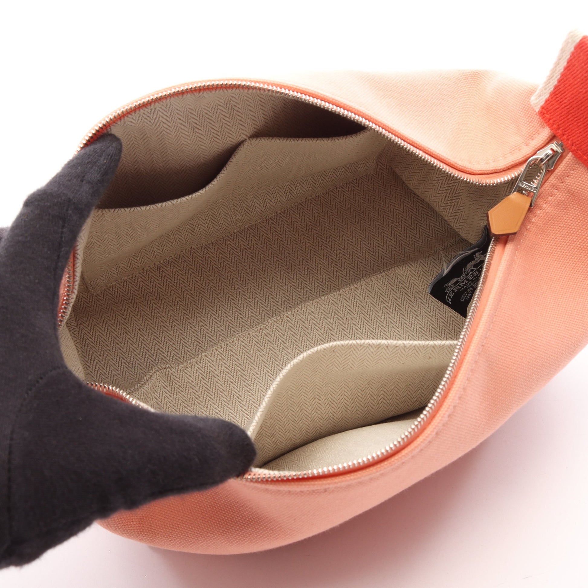 ブリッドアブラックPM グアバ ハンドバッグ キャンバス コーラルピンク レッド シルバー金具 エルメス バッグ HERMES