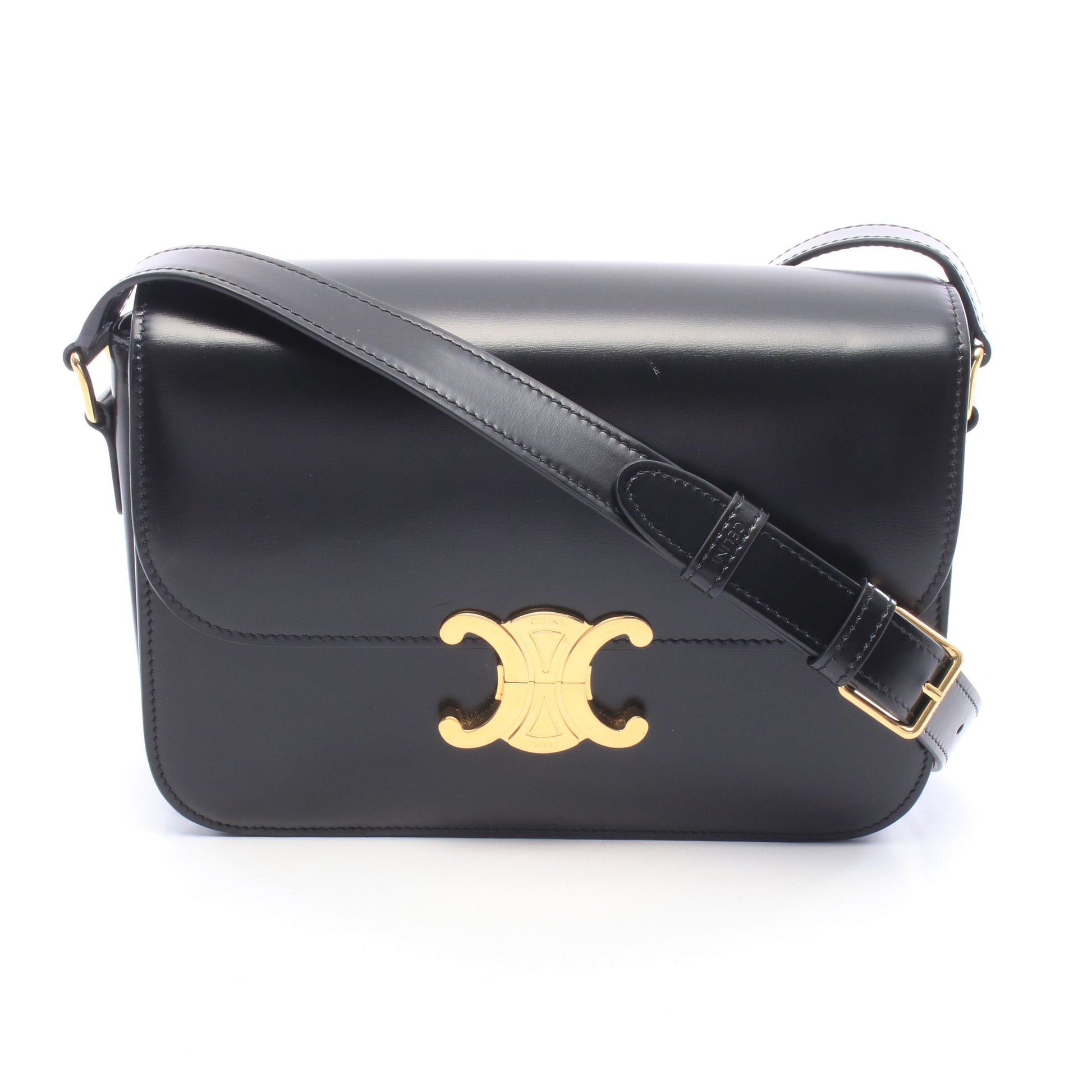 クラシック トリオンフ ミディアム ショルダーバッグ レザー ブラック セリーヌ バッグ CELINE