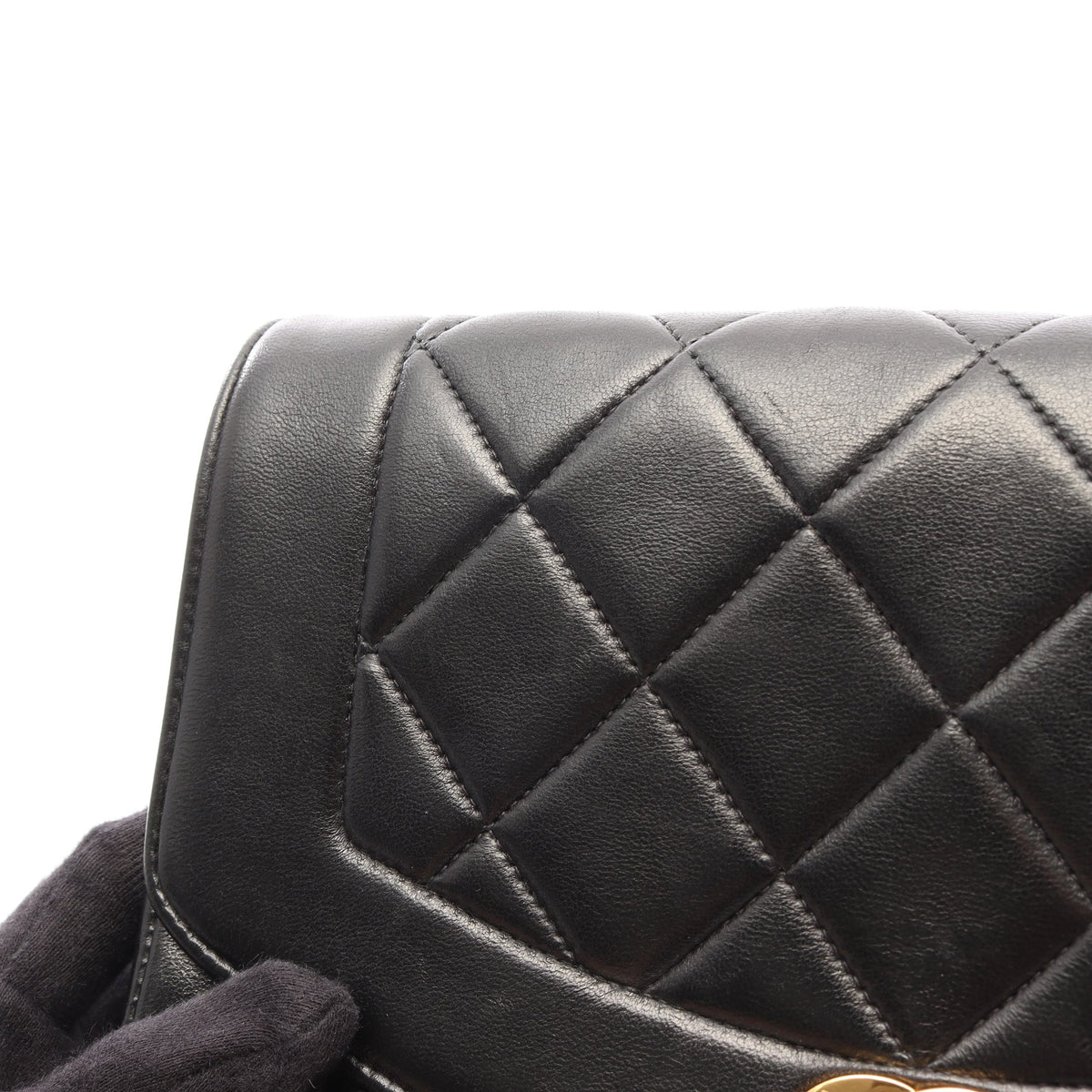 マトラッセ ダイアナフラップ チェーンショルダーバッグ ラムスキン ブラック ゴールド金具 シャネル バッグ CHANEL