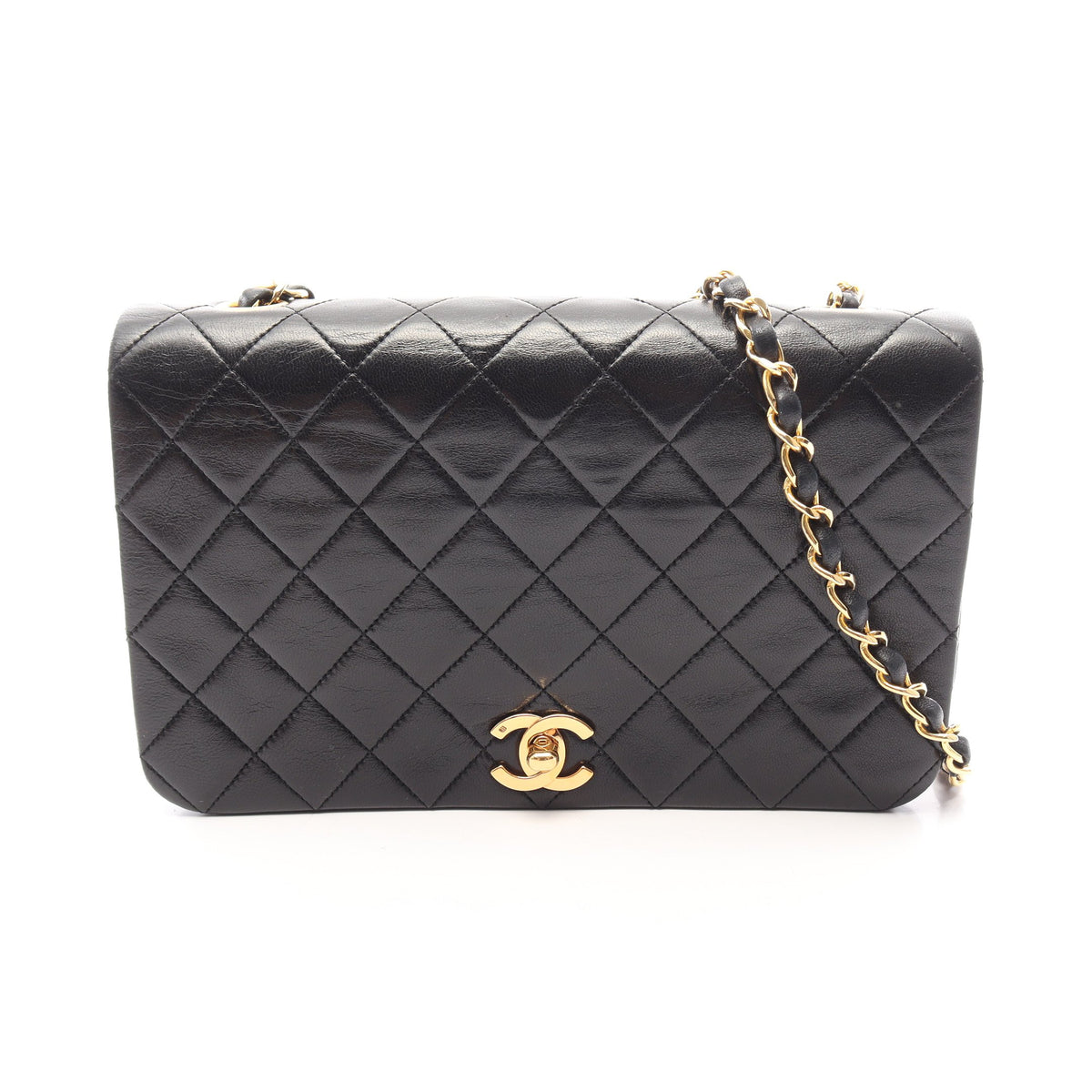 マトラッセ フルフラップ チェーンショルダーバッグ ラムスキン ブラック ゴールド金具 シャネル バッグ CHANEL