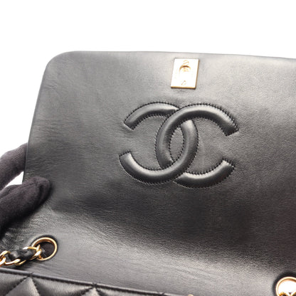 マトラッセ フルフラップ チェーンショルダーバッグ ラムスキン ブラック ゴールド金具 シャネル バッグ CHANEL
