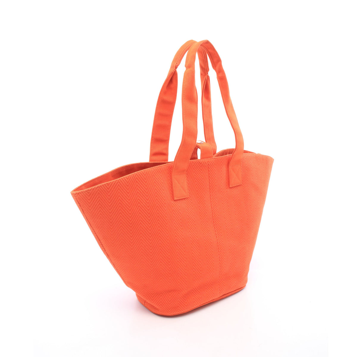 パニエドプラージュPM ハンドバッグ トートバッグ トワルシェブロン オレンジ シルバー金具 エルメス バッグ HERMES
