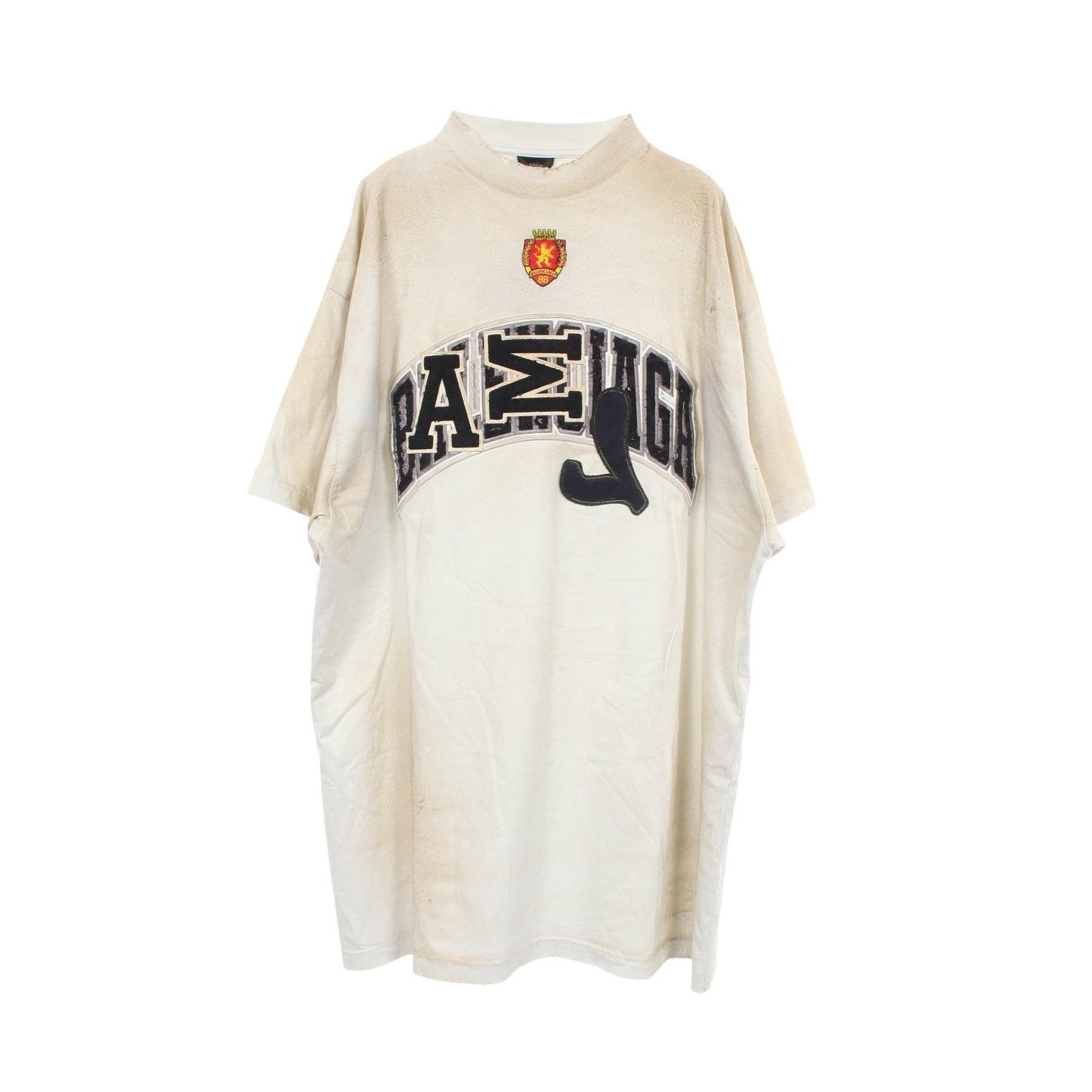 ロゴ ワッペン クラッシュ加工 ヴィンテージ加工 Tシャツ 半袖Tシャツ コットン ライトブルー バレンシアガ