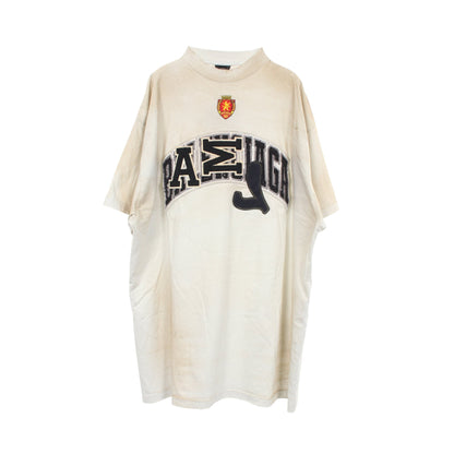 ロゴ ワッペン クラッシュ加工 ヴィンテージ加工 Tシャツ 半袖Tシャツ コットン ライトブルー バレンシアガ