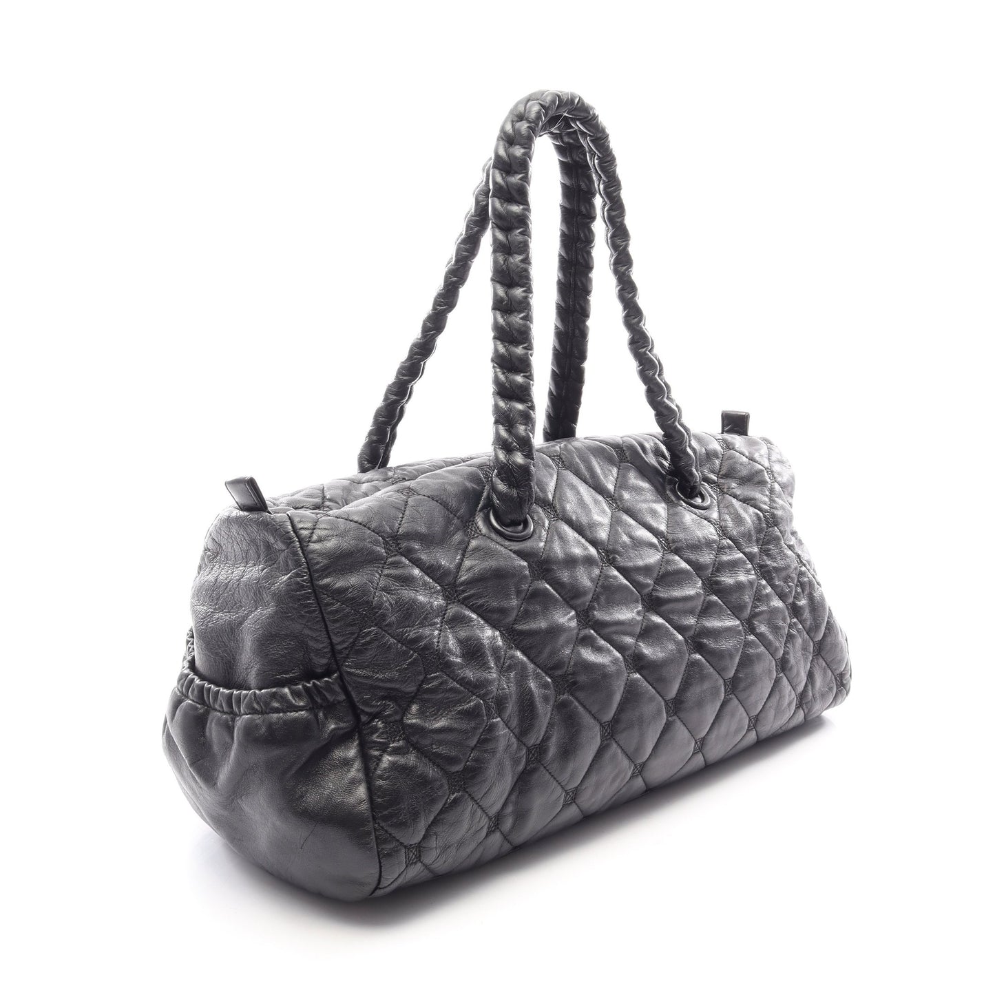 マトラッセ ボストンバッグ レザー ブラック シルバー金具 シャネル バッグ CHANEL