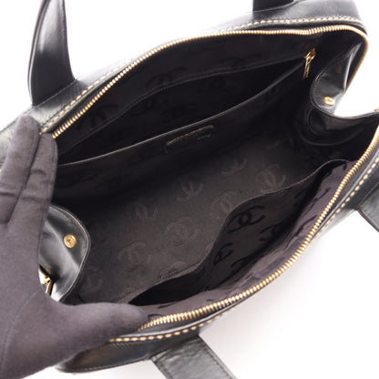 ワイルドステッチ ハンドバッグ レザー ブラック ゴールド金具 シャネル