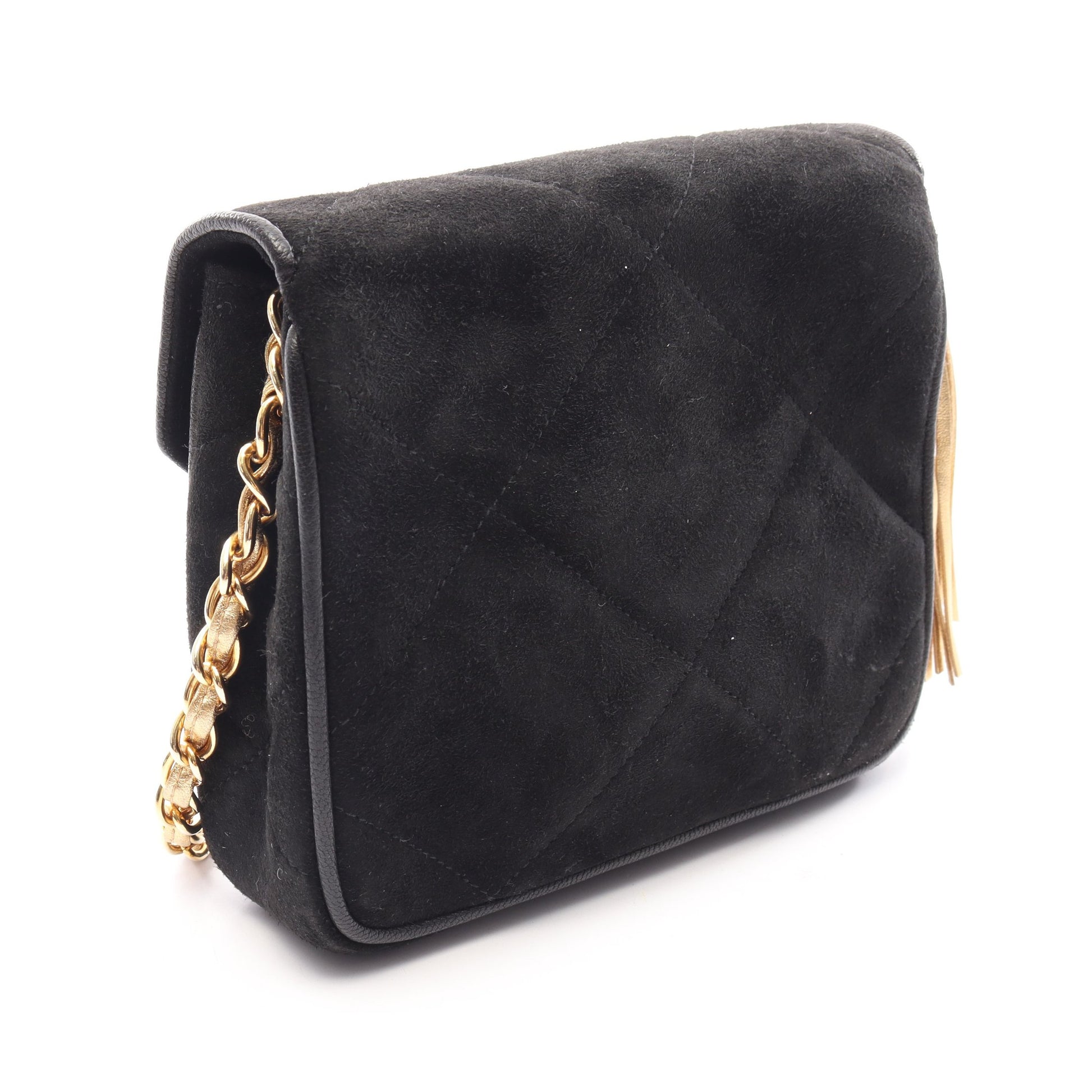ココマーク ダイヤステッチ チェーンショルダーバッグ スエード ブラック ゴールド金具 シャネル バッグ CHANEL