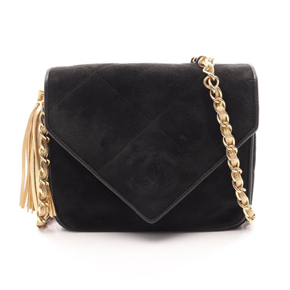 ココマーク ダイヤステッチ チェーンショルダーバッグ スエード ブラック ゴールド金具 シャネル バッグ CHANEL