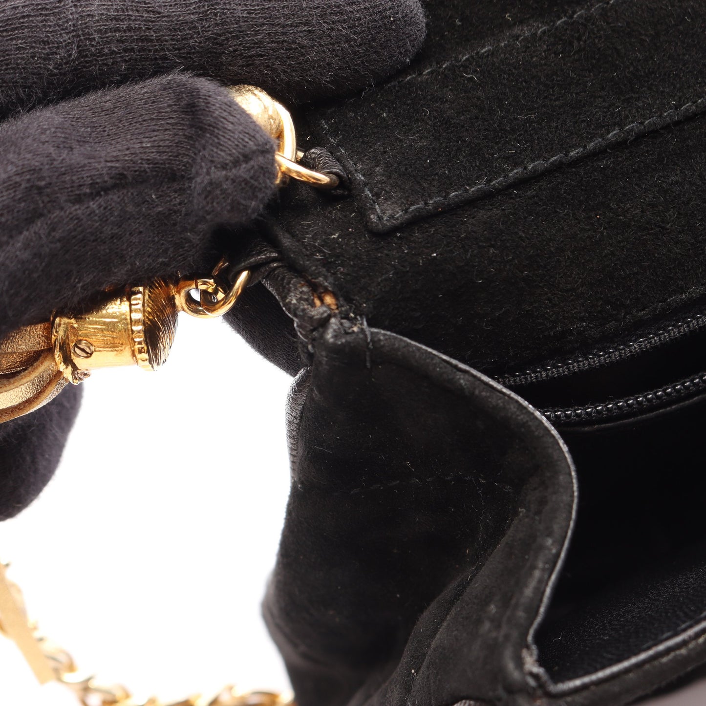 ココマーク ダイヤステッチ チェーンショルダーバッグ スエード ブラック ゴールド金具 シャネル バッグ CHANEL