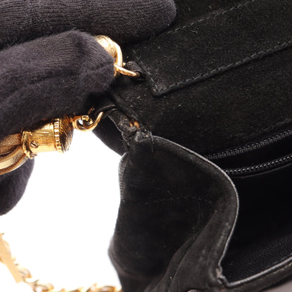 ココマーク ダイヤステッチ チェーンショルダーバッグ スエード ブラック ゴールド金具 シャネル バッグ CHANEL