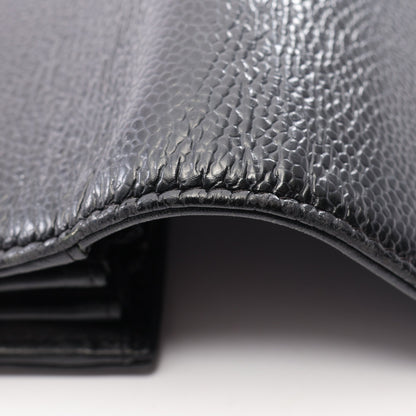 ココマーク 二つ折り長財布 キャビアスキン ブラック ゴールド金具 シャネル